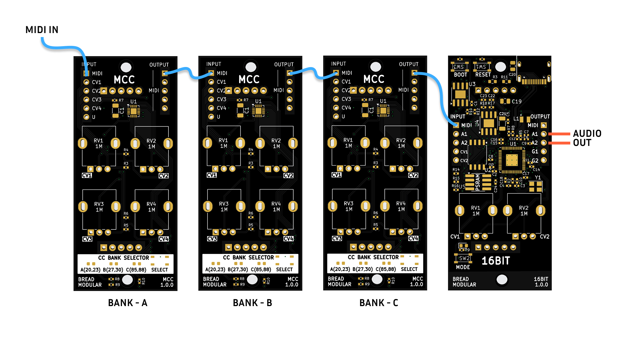 Cascading 3 MCC modules with 16bit